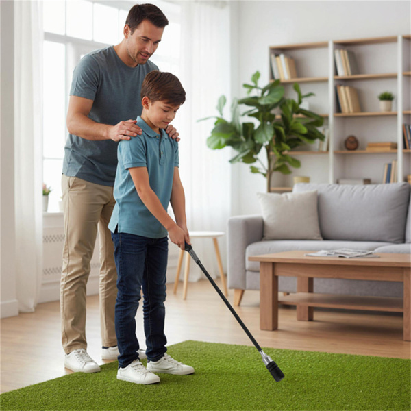 便携式玻璃纤维高尔夫挥杆杆，为初学者和专业人士提供提高握拍精度的高尔夫热身工具-黑色-2