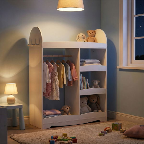 白色 密度板+刨花板 喷漆+贴面 3层架1挂衣杆 儿童衣柜 德国-15