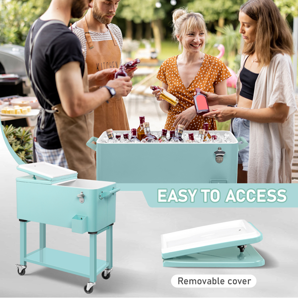 80QT  薄荷绿 上下可分离 冷冻保温推车 86*39*91cm   塑料箱体 铁脚管  冷冻保温  带单托盘-15