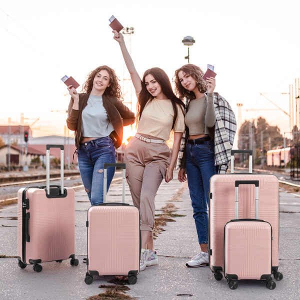 非TSA海关锁四合一 PP拉杆箱 16in 20in 24in 28in PP 玫瑰金色-9