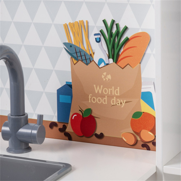 白色双面儿童游戏厨房，配有饮水机和抽油烟机，适合3岁以上儿童使用-10