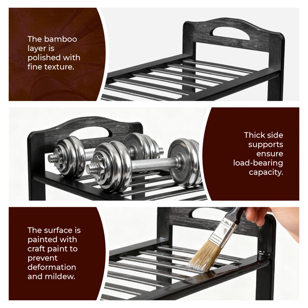 手提4层 12根条 竹制 68*25*73cm 鞋架 黑色-4