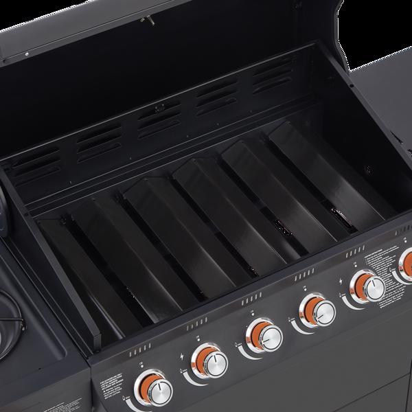 六燃烧器丙烷燃气烧烤炉，带侧炉，72000 BTU功率输出，不锈钢材质，配备铸铁烤架和侧边置物台，适用于户外烹饪、厨房和庭院后院。-23