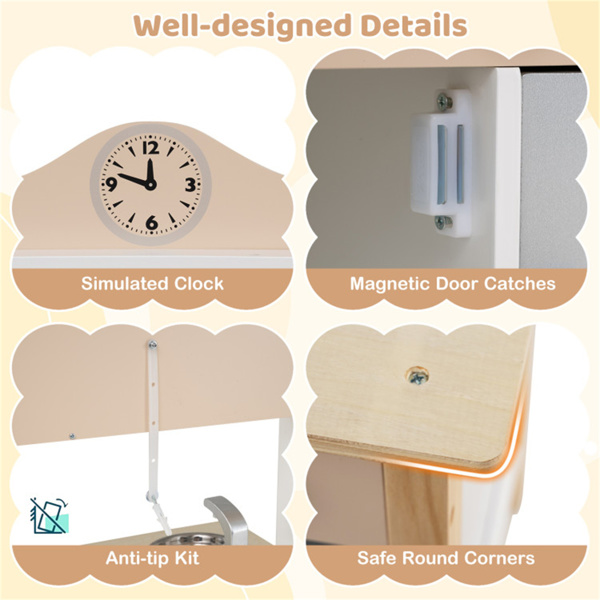 灰色木制儿童游戏厨房，配有13个配件，幼儿假装烹饪套装3+-6