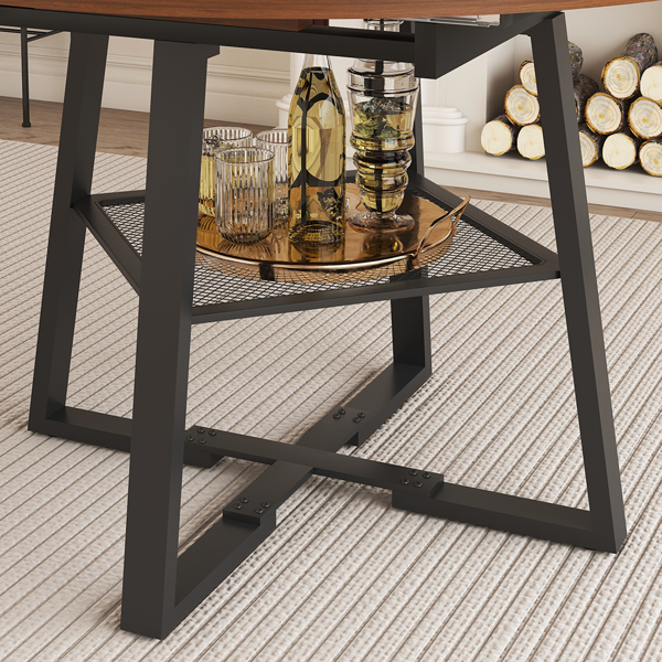 47英寸可伸缩圆形餐桌，适合4-8人使用，带储物功能，胡桃木饰面，金属框架，加厚桌面，多功能厨房客厅两用桌。-13