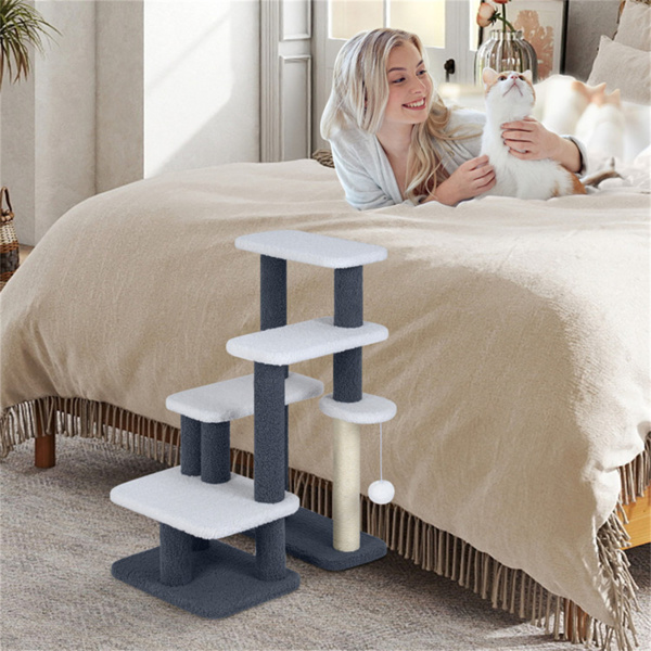 二合一猫楼梯和树，带剑麻抓杆，4层宠物台阶，适合老年猫和短腿狗-10