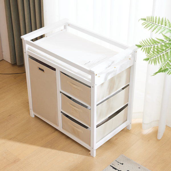 白色 油漆面 松木 木框 顶部可拆卸 87*53*87.5cm 儿童木床 3布抽+1布袋 换尿布台-22