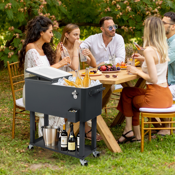 80QT 深灰色 冷冻保温推车 87.5*91*38.5cm 长方形 塑料箱体 铁脚管 冷冻保温-17