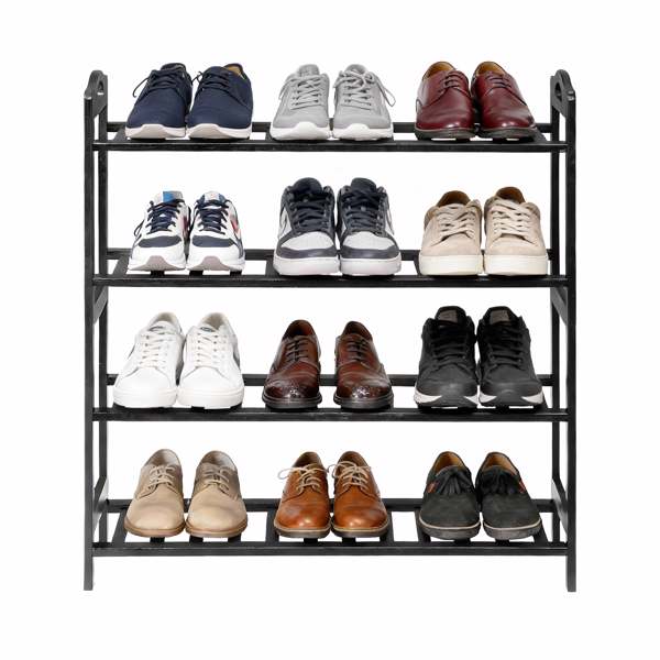 手提4层 12根条 竹制 68*25*73cm 鞋架 黑色-14