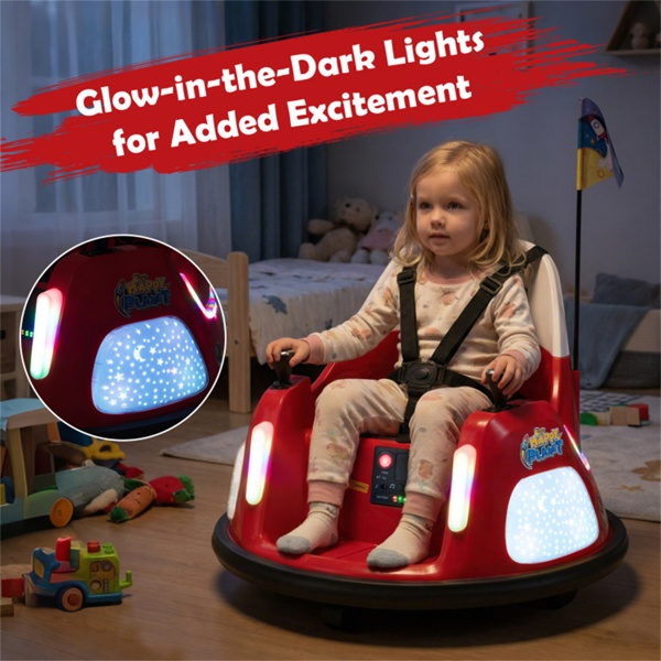 红色5点式安全带儿童碰碰车，带闪光灯和音乐，安全0.7-1.2英里/小时的男孩和女孩骑行玩具-10