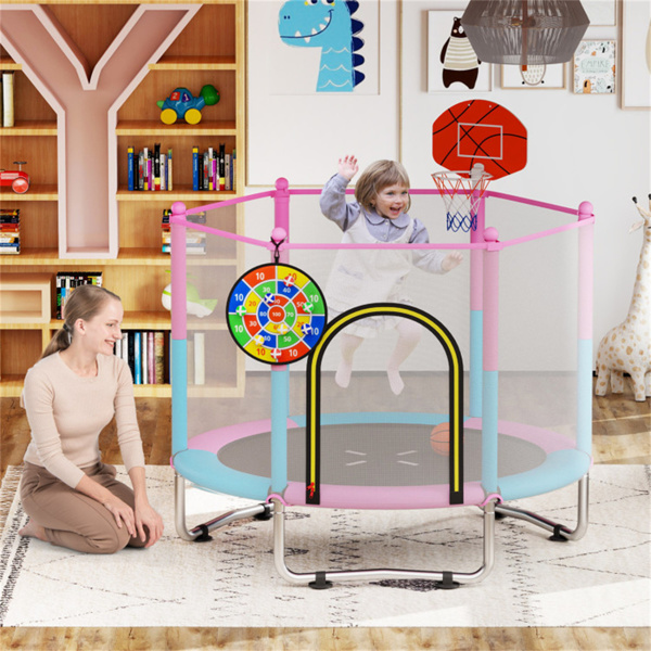 3合1儿童蹦床60英寸，带篮球圈和飞镖板，无间隙跳垫，适合3-6岁幼儿蹦床-7
