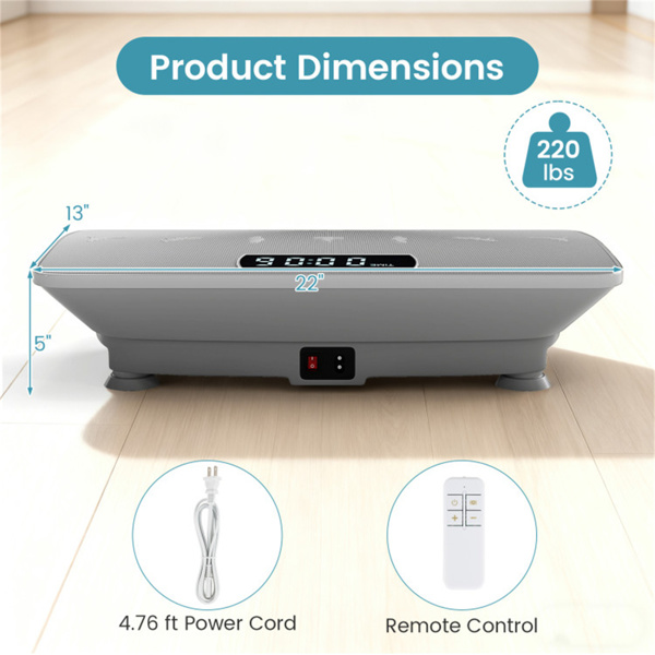 灰色全身振动板运动机，10个可调速度级别，带遥控和音乐功能，重量440LBS-6