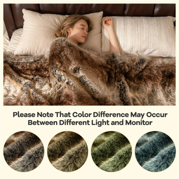 咖啡760GSM仿浣熊皮抛毯60“x80”双面柔软微貂皮内衬毯-8