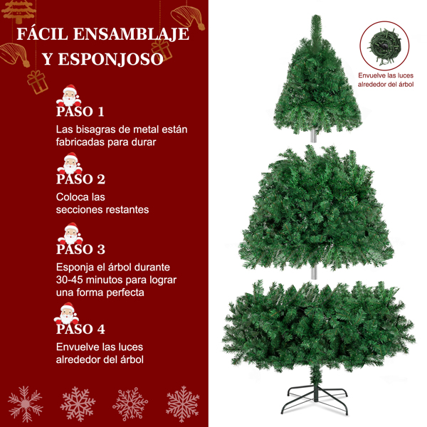 7ft 绿色 DIY 200灯 暖色8模式 1100枝头 PVC材质 圣诞树 美规-5