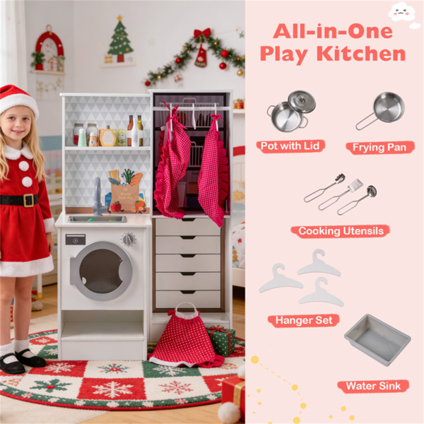 白色双面儿童游戏厨房，配有饮水机和抽油烟机，适合3岁以上儿童使用-13