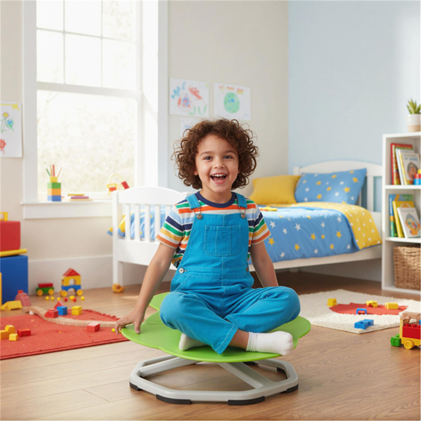 绿色儿童感官旋转椅：360°旋转，220磅容量，行星设计，PP/金属，防滑垫，用于平衡和协调-6