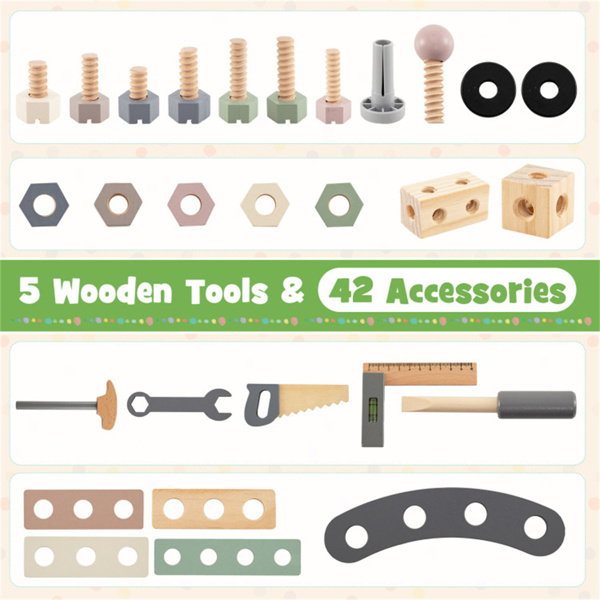 二合一木制儿童工具凳和滚轮车，适合3岁幼儿的假装游戏工作室玩具+-5