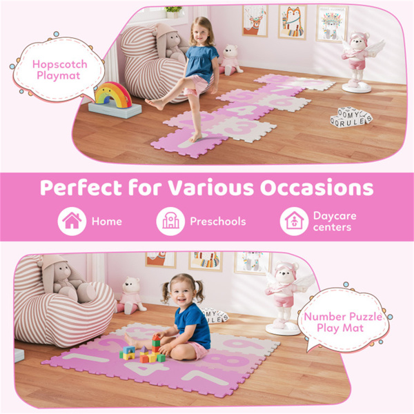 彩色儿童婴儿床泡沫垫，带9块联锁瓷砖和3个标记盘，适合10个月大的幼儿防滑游戏垫+-8