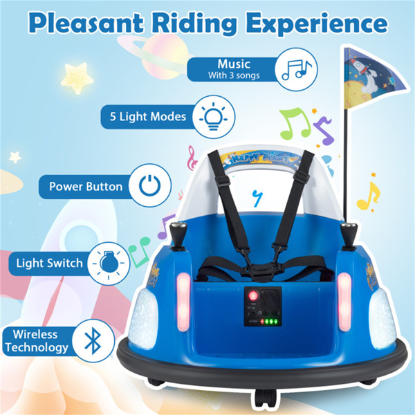 蓝色5点式安全带儿童碰碰车，带闪光灯和音乐，安全0.7-1.2英里/小时的男孩和女孩骑行玩具-6