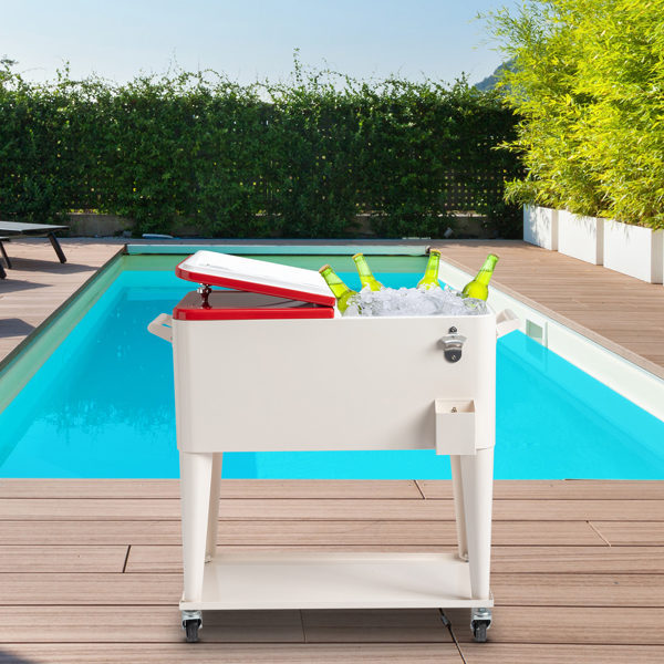 80QT 红色盖子 奶白色箱体 冷冻保温推车 87.5*38.5*91cm 长方形 塑料箱体 铁脚管 冷冻保温-15