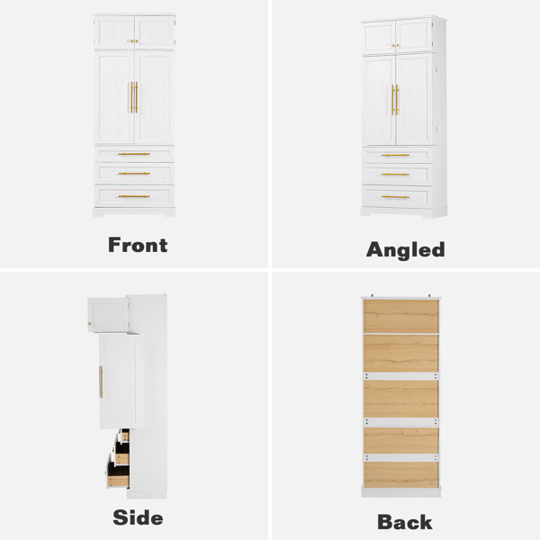 78.2英寸高乡村风格厨房储物柜，配有8个门内置物架、3个可调节搁板和3个大抽屉，多功能储物柜，适用于厨房、餐厅和浴室，复古白色。-26