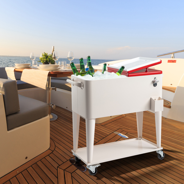 80QT 红色盖子 奶白色箱体 冷冻保温推车 87.5*38.5*91cm 长方形 塑料箱体 铁脚管 冷冻保温-22