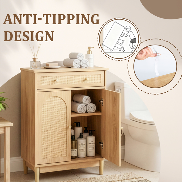 原木色   刨花板三胺贴面带藤面 60*30*80cm 1抽2门 浴室立柜-11