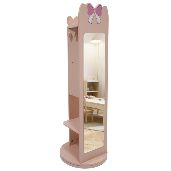 粉色 蝴蝶结元素 密度板 喷漆 1门1层架 底部可旋转 儿童饰品镜柜-9