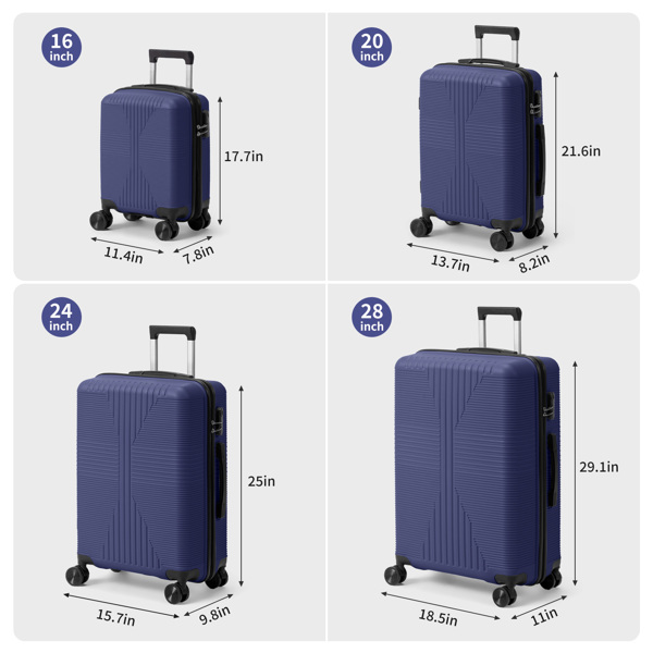 非TSA海关锁四合一 PP拉杆箱 16in 20in 24in 28in PP 藏青色-18