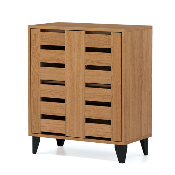 24英寸农舍鞋柜，带2扇百叶门-4层货架，3层可调节（天然木纹）-2