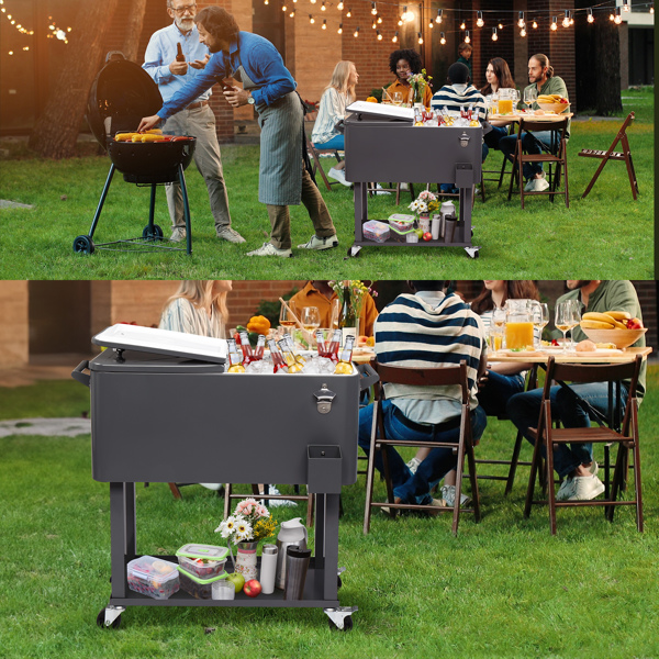 80QT 深灰色 冷冻保温推车 87.5*91*38.5cm 长方形 塑料箱体 铁脚管 冷冻保温-9