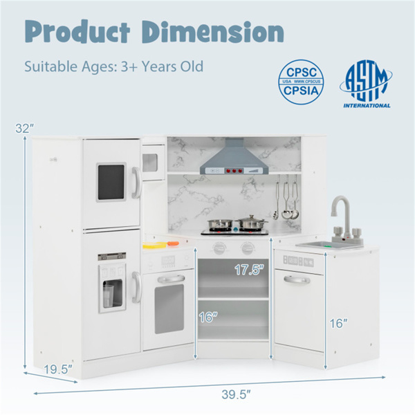 带制冰机和黑板的互动儿童游戏厨房，角落设计，带有逼真音效的假装烹饪套装-白色-3
