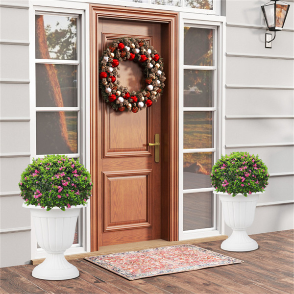 一套2个复古瓮花盆，防风雨PP花盆，带可选排水孔，适合室内外使用-白色-6