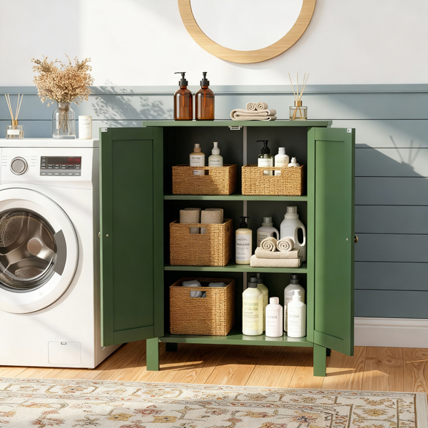 森林绿  密度板喷漆 竖纹 60*30*80cm 双门 浴室立柜-7