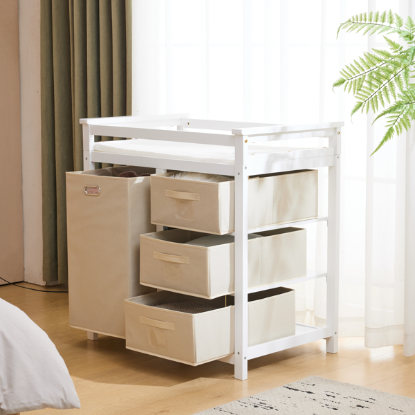 白色 油漆面 松木 木框 顶部可拆卸 87*53*87.5cm 儿童木床 3布抽+1布袋 换尿布台-24