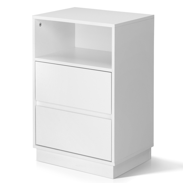 白色 P2刨花板 贴麻面三胺 抽屉斜封边 40*30*60cm 两抽带上隔层 床头柜 1PC-15