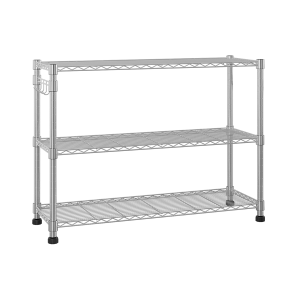  六层自由组合拆装带1排侧边挂钩  带调节脚与轮   铁 可自由调节层间距 家用层架 117*45*208cm 烤漆银 N001-2