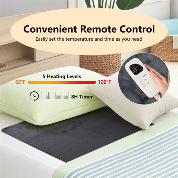 电动床垫，5种加热设置，8小时自动关闭，可机洗法兰绒加热床垫（71英寸x30英寸）-7