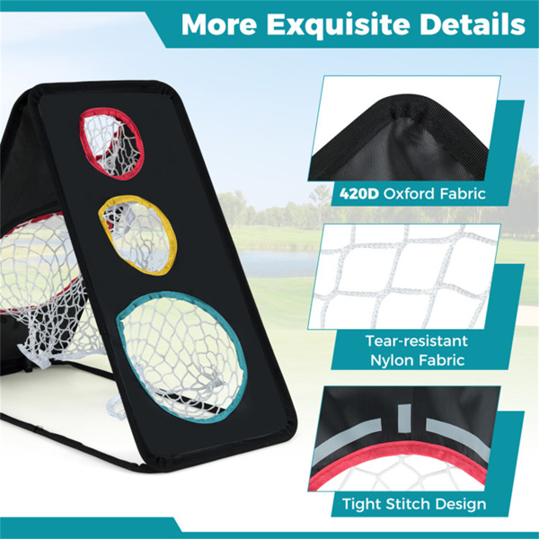 双面高尔夫碎石网-5个目标区域，420D牛津布，黑色-8
