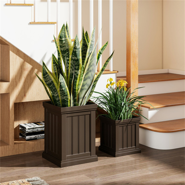 2套可堆叠的PP花盆，带高效排水孔，耐风雨花盆，适用于室内外使用-6