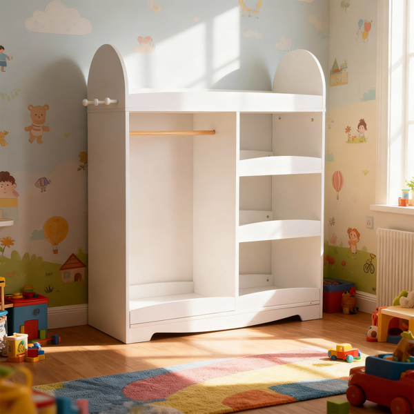 白色 密度板+刨花板 喷漆+贴面 3层架1挂衣杆 儿童衣柜 德国-13