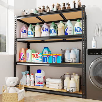 4层 可自由调节层间距 葫芦形孔位 带手套橡胶锤 展示架 铁 122*60*153.5cm 黑色铁件原木色中纤层板