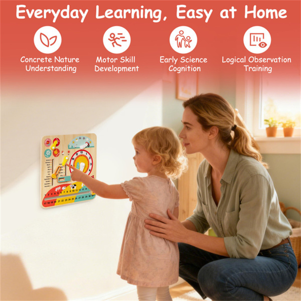 蒙台梭利儿童木制时间学习钟3+，集日历季节天气教育玩具于一体-9