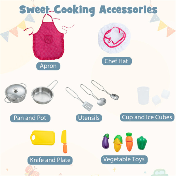 带制冰机和黑板的互动儿童游戏厨房，角落设计，带有逼真音效的假装烹饪套装-白色-8