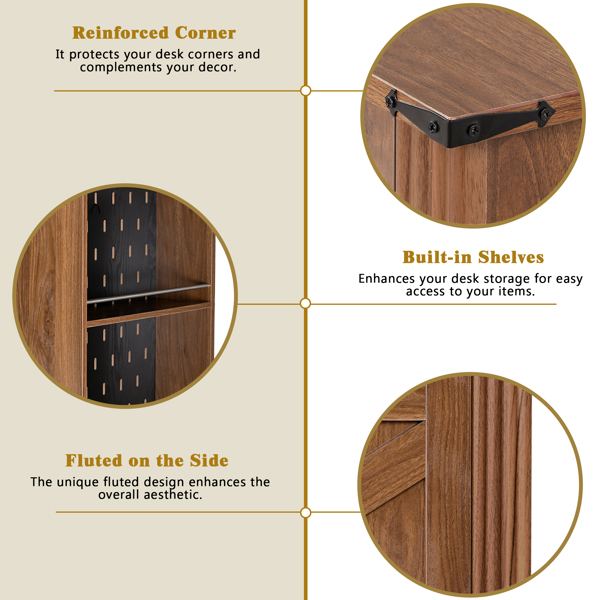 55英寸农舍风格办公桌，带储物柜和充电站，谷仓门设计电脑书桌，配备键盘托盘、显示器支架和洞洞板，适用于书房、客厅、家庭办公室，深胡桃木色。-17