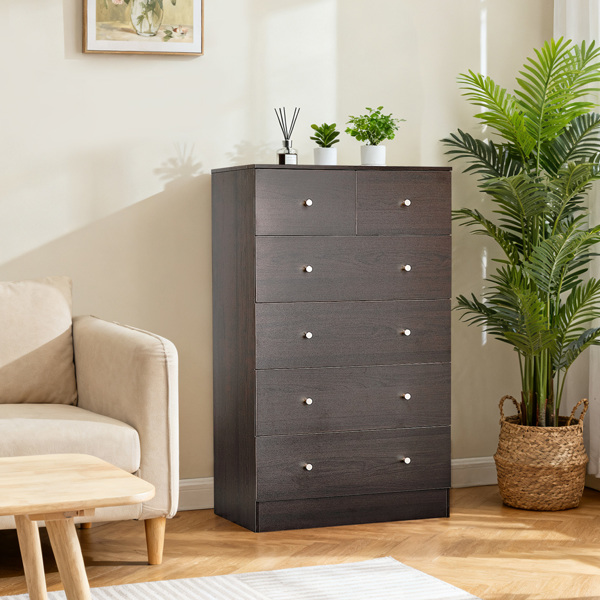 9010棕色 刨花板 贴麻面三胺 66*40*111cm 4+2抽 抽屉柜 哑金把手-7