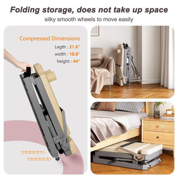 家用普拉提训练器，可折叠普拉提健身器材，配备高强度合金弹簧，适合初学者，承重高达 330 磅，米色。-9