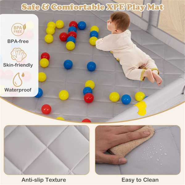 便携式婴儿游乐场-73英寸x61.5英寸x27英寸，透气网眼，50个海洋球和手提包-6