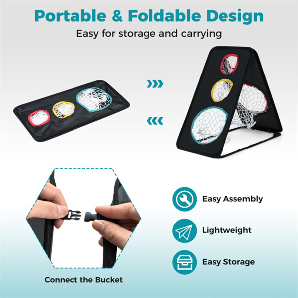 双面高尔夫碎石网-5个目标区域，420D牛津布，黑色-5