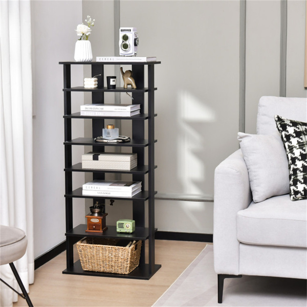 7层双排鞋架，带可调节架子，入口壁橱的防倾斜窄储物架-黑色-4